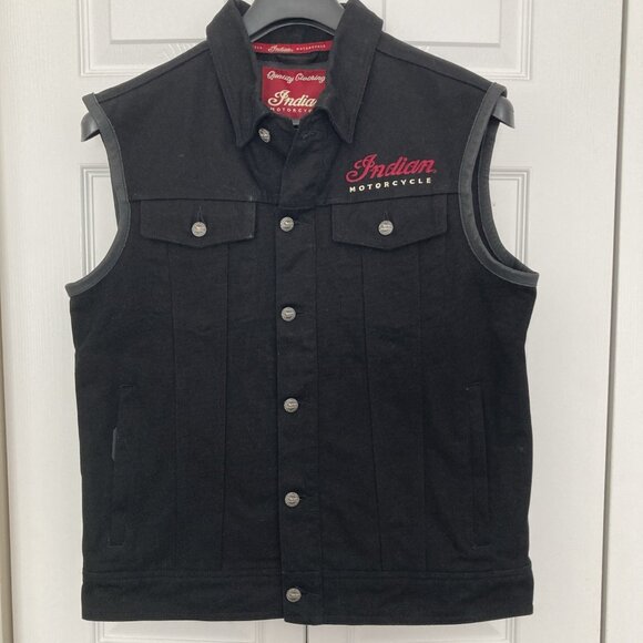 Indian Motorcycle Men's Heavy Canvas Vest Black Medium Button Up (Ex. Cond.) - Picture 1 of 15